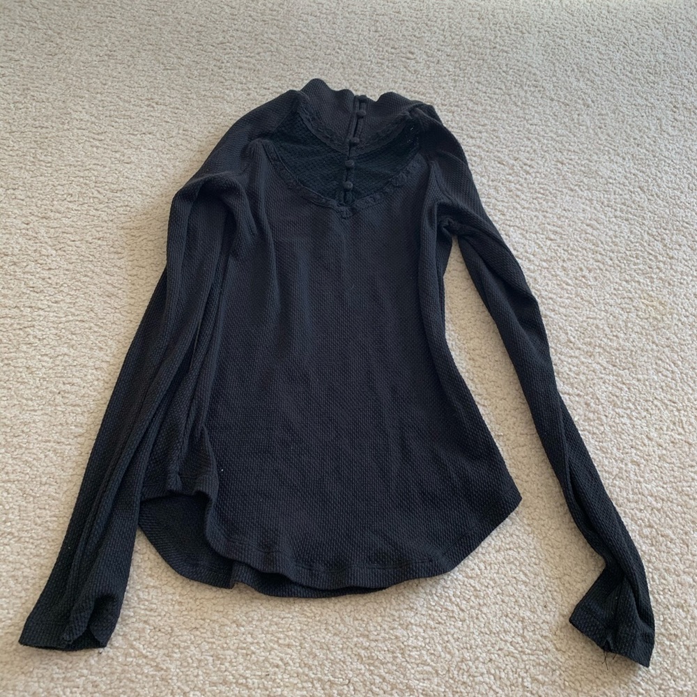Free people waffle Victorian top black small